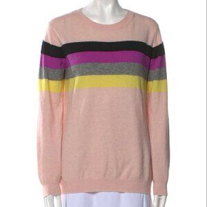 NWT Brodie Cashmere Hill Pink Rainbow Stripe Long Sleeve Pullover Crew Sweater M